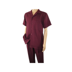 Men 2pc Walking Leisure Suit Short Sleeves By DREAMS 255 - 06 Solid Burgundy - J.Valintin Men's Wear Legend - 95872