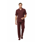 Men 2pc Walking Leisure Suit Short Sleeves By DREAMS 256-06 Solid Burgundy