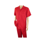 Men 2pc Walking Leisure Suit Short Sleeves By DREAMS 255 - 08 Solid Red - J.Valintin Men's Wear Legend - 95878