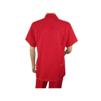 Men 2pc Walking Leisure Suit Short Sleeves By DREAMS 255 - 08 Solid Red - J.Valintin Men's Wear Legend - 95878