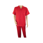 Men 2pc Walking Leisure Suit Short Sleeves By DREAMS 255 - 08 Solid Red - J.Valintin Men's Wear Legend - 95878