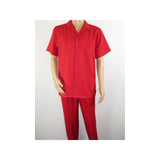 Men 2pc Walking Leisure Suit Short Sleeves By DREAMS 255 - 08 Solid Red - J.Valintin Men's Wear Legend - 95878