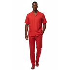 Men 2pc Walking Leisure Suit Short Sleeves By DREAMS 256-08 Solid Red