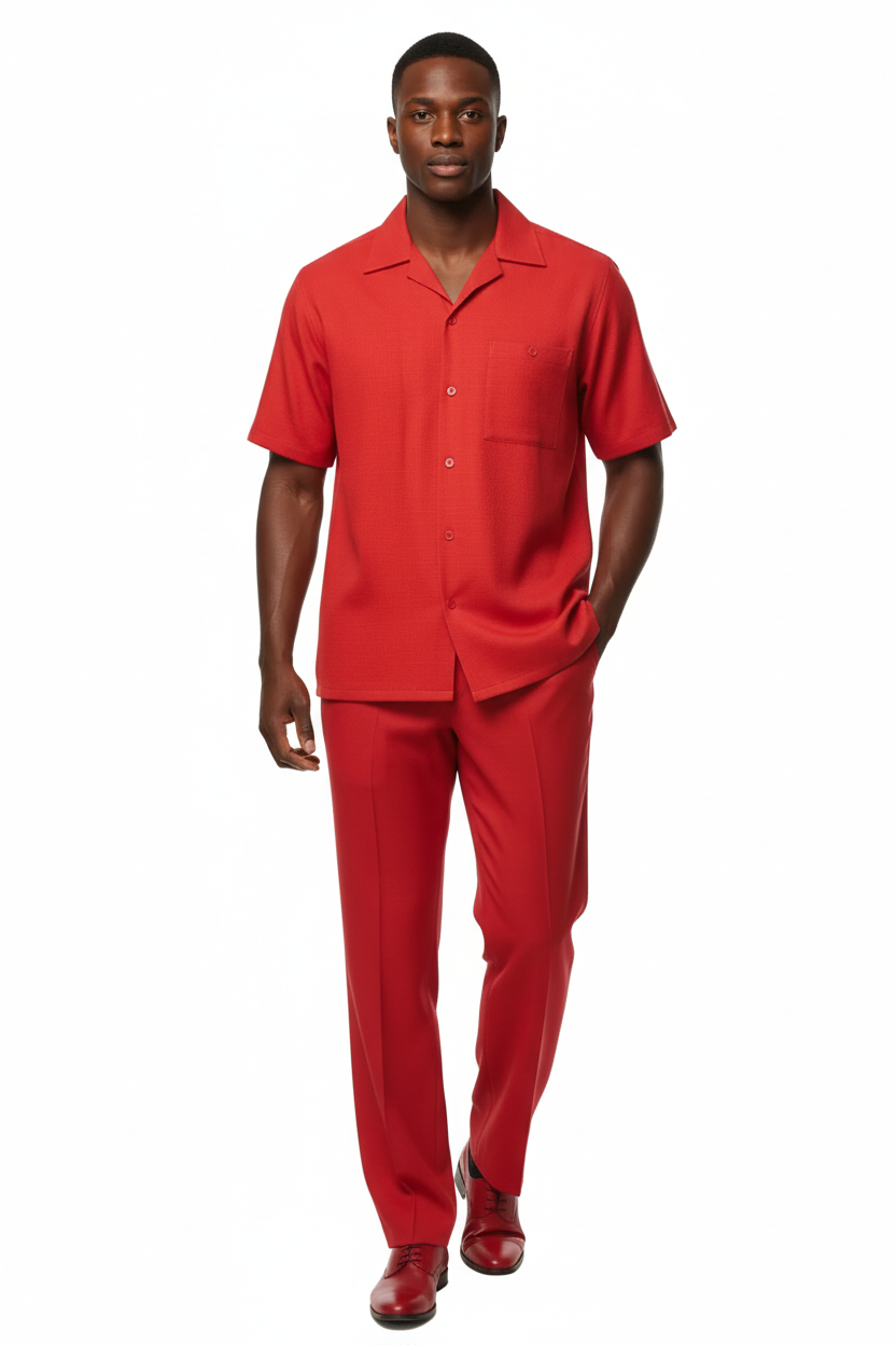 Men 2pc Walking Leisure Suit Short Sleeves By DREAMS 256-08 Solid Red