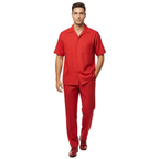 Men 2pc Walking Leisure Suit Short Sleeves By DREAMS 256-08 Solid Red