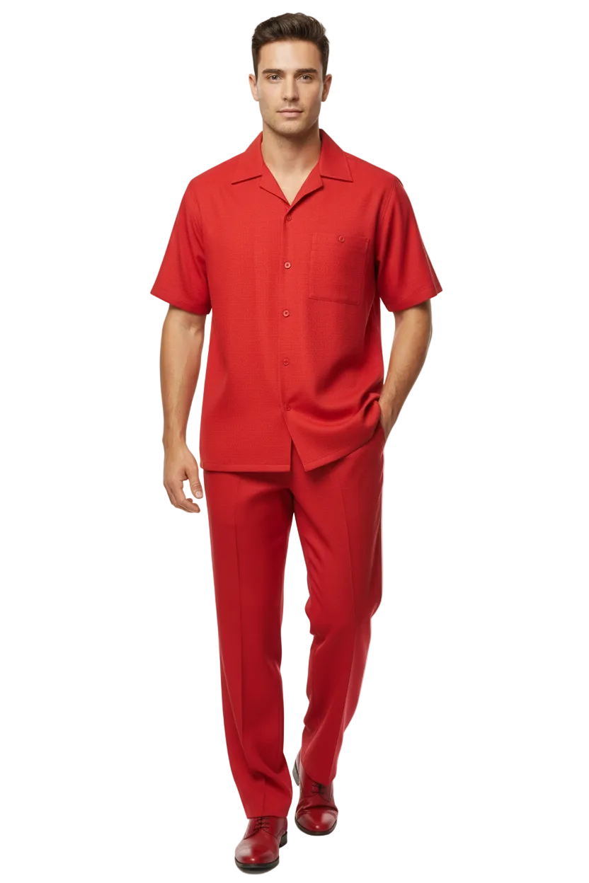 Men 2pc Walking Leisure Suit Short Sleeves By DREAMS 256-08 Solid Red