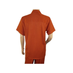 Men 2pc Walking Leisure Suit Short Sleeves By DREAMS 255 - 09 Solid Papaya - J.Valintin Men's Wear Legend - 96102