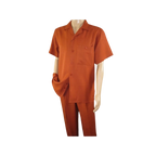 Men 2pc Walking Leisure Suit Short Sleeves By DREAMS 255 - 09 Solid Papaya - J.Valintin Men's Wear Legend - 96102