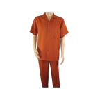 Men 2pc Walking Leisure Suit Short Sleeves By DREAMS 255 - 09 Solid Papaya - J.Valintin Men's Wear Legend - 96102