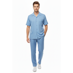 Men 2pc Walking Leisure Suit Short Sleeves By DREAMS 255-11 Solid Sky Blue