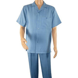 Men 2pc Walking Leisure Suit Short Sleeves By DREAMS 255 - 11 Solid Sky Blue - J.Valintin Men's Wear Legend - 96108