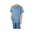 Men 2pc Walking Leisure Suit Short Sleeves By DREAMS 255 - 11 Solid Sky Blue - J.Valintin Men's Wear Legend - 96108