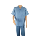 Men 2pc Walking Leisure Suit Short Sleeves By DREAMS 255 - 11 Solid Sky Blue - J.Valintin Men's Wear Legend - 96108