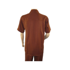 Men 2pc Walking Leisure Suit Short Sleeves By DREAMS 255 - 12 Solid Cognac - J.Valintin Men's Wear Legend - 95884