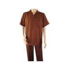 Men 2pc Walking Leisure Suit Short Sleeves By DREAMS 255 - 12 Solid Cognac - J.Valintin Men's Wear Legend - 95884