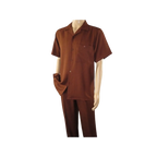 Men 2pc Walking Leisure Suit Short Sleeves By DREAMS 255 - 12 Solid Cognac - J.Valintin Men's Wear Legend - 95884
