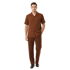 Men 2pc Walking Leisure Suit Short Sleeves By DREAMS 256-12 Solid Cognac
