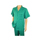 Men 2pc Walking Leisure Suit Short Sleeves By DREAMS 255 - 14 Solid Emerald green - J.Valintin Men's Wear Legend - 96114