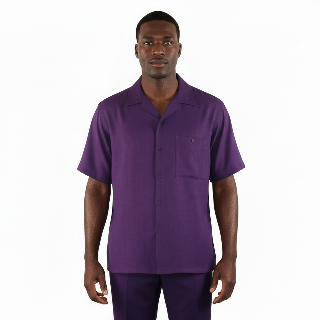 Men 2pc Walking Leisure Suit Short Sleeves By DREAMS 256-19 Solid Purple