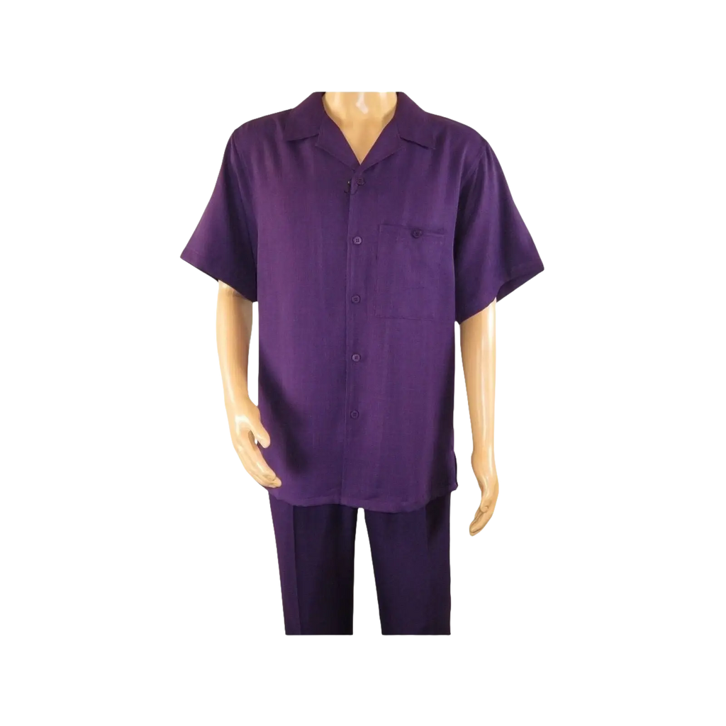 Men 2pc Walking Leisure Suit Short Sleeves By DREAMS 255 - 19 Solid Purple - J.Valintin Men's Wear Legend - 95896