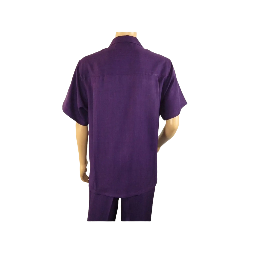 Men 2pc Walking Leisure Suit Short Sleeves By DREAMS 255 - 19 Solid Purple - J.Valintin Men's Wear Legend - 95896
