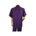 Men 2pc Walking Leisure Suit Short Sleeves By DREAMS 255 - 19 Solid Purple - J.Valintin Men's Wear Legend - 95896