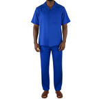 Men 2pc Walking Leisure Suit Short Sleeves By DREAMS 256-21 Solid Royal Blue