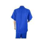 Men 2pc Walking Leisure Suit Short Sleeves By DREAMS 255 - 21 Solid Royal Blue - J.Valintin Men's Wear Legend - 95902