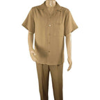 Men 2pc Walking Leisure Suit Short Sleeves By DREAMS 255 - 23 Solid Safari Tan - J.Valintin Men's Wear Legend - 95908