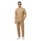Men 2pc Walking Leisure Suit Short Sleeves By DREAMS 256-23 Solid Safari Tan
