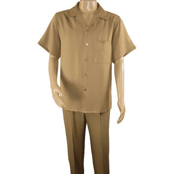 Men 2pc Walking Leisure Suit Short Sleeves By DREAMS 255 - 23 Solid Safari Tan - J.Valintin Men's Wear Legend - 95908