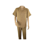 Men 2pc Walking Leisure Suit Short Sleeves By DREAMS 255 - 23 Solid Safari Tan - J.Valintin Men's Wear Legend - 95908