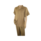Men 2pc Walking Leisure Suit Short Sleeves By DREAMS 255 - 23 Solid Safari Tan - J.Valintin Men's Wear Legend - 95908