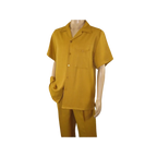 Men 2pc Walking Leisure Suit Short Sleeves By DREAMS 255 - 27 Solid Mustard - J.Valintin Men's Wear Legend - 95914