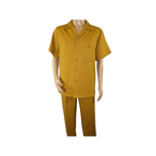 Men 2pc Walking Leisure Suit Short Sleeves By DREAMS 255 - 27 Solid Mustard - J.Valintin Men's Wear Legend - 95914