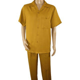 Men 2pc Walking Leisure Suit Short Sleeves By DREAMS 255 - 27 Solid Mustard - J.Valintin Men's Wear Legend - 95914