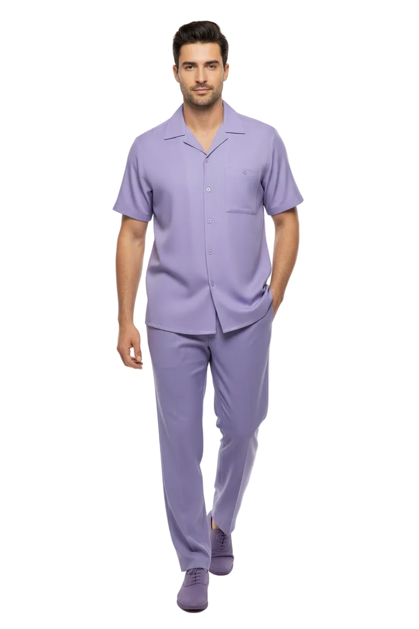 Men 2pc Walking Leisure Suit Short Sleeves By DREAMS 256-29 Solid Lavender