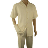 Men 2pc Walking Leisure Suit Short Sleeves By DREAMS 256 - 05 Cream New - J.Valintin Men's Wear Legend - 24981