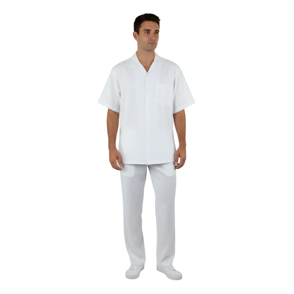 Men 2pc Walking Leisure Suit Short Sleeves By DREAMS 256 Solid White New