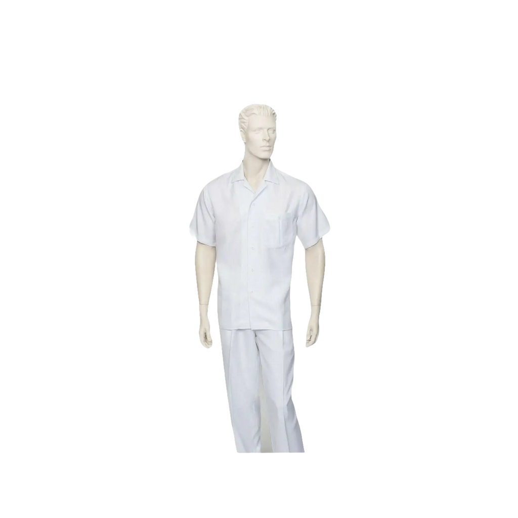 Men 2pc Walking Leisure Suit Short Sleeves By DREAMS 256 Solid White New - J.Valintin Men's Wear Legend - 24601