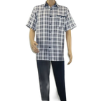 Men 2pc Walking Leisure Suit Short Sleeves By DREAMS Checker 282 - 00 Black White - J.Valintin Men's Wear Legend - 282 - 00 BW - M