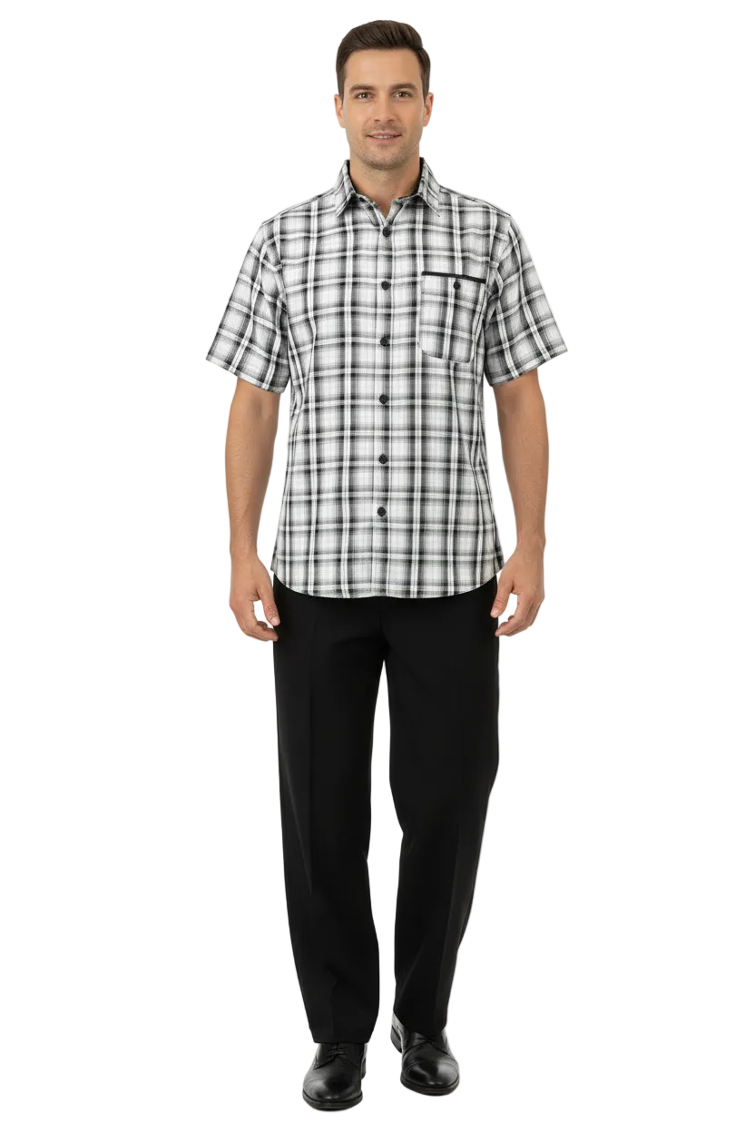 Men 2pc Walking Leisure Suit Short Sleeves By DREAMS Checker 282-00 Black White