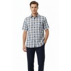 Men 2pc Walking Leisure Suit Short Sleeves By DREAMS Checker 282-01 Navy Blue