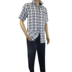 Men 2pc Walking Leisure Suit Short Sleeves By DREAMS Checker 282 - 01 Navy Blue - J.Valintin Men's Wear Legend - 282 - 01 Navy - M