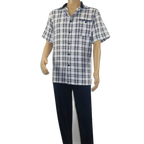 Men 2pc Walking Leisure Suit Short Sleeves By DREAMS Checker 282 - 01 Navy Blue - J.Valintin Men's Wear Legend - 282 - 01 Navy - M