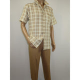 Men 2pc Walking Leisure Suit Short Sleeves By DREAMS Checker 282 - 03 Tan - J.Valintin Men's Wear Legend - 282 - 03 Tan - M