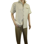 Men 2pc Walking Leisure Suit Short Sleeves By DREAMS Checker 283 - 03 Tan - J.Valintin Men's Wear Legend - 283 - 03 Tan - M