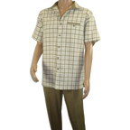 Men 2pc Walking Leisure Suit Short Sleeves By DREAMS Checker 283 - 03 Tan - J.Valintin Men's Wear Legend - 283 - 03 Tan - M