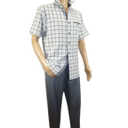 Men 2pc Walking Leisure Suit Short Sleeves By DREAMS Checker 283 - 10 Gray - J.Valintin Men's Wear Legend - 283 - 10 Gray - M