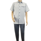 Men 2pc Walking Leisure Suit Short Sleeves By DREAMS Checker 283 - 10 Gray - J.Valintin Men's Wear Legend - 283 - 10 Gray - M